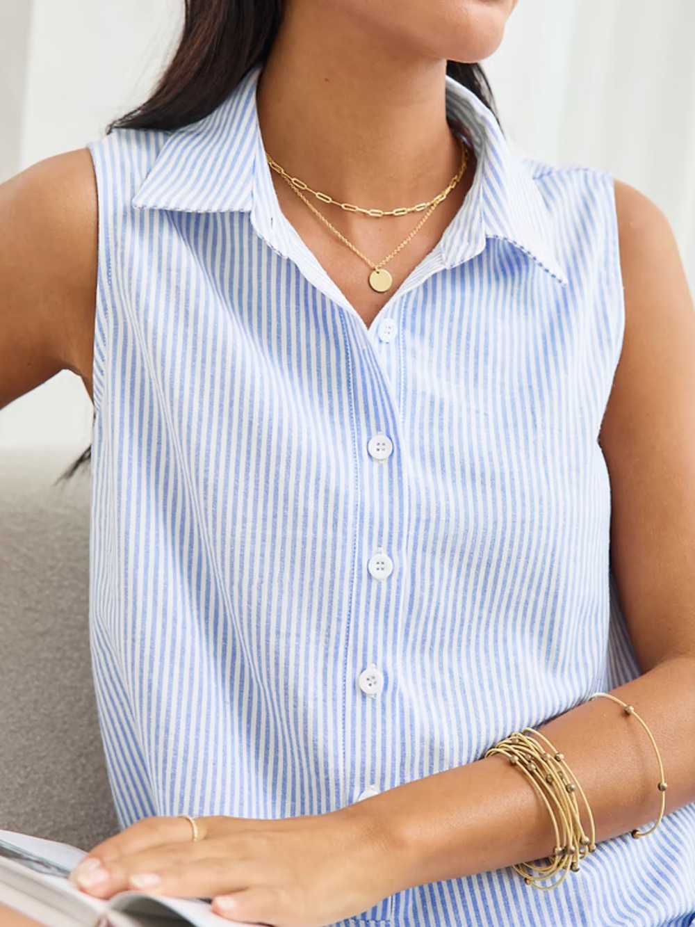 Sleeveless Button Down Top